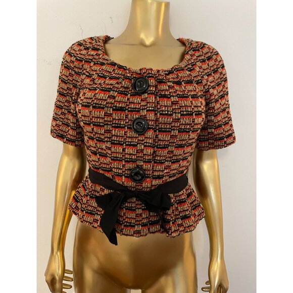 Anthropologie Elevenses Short Sleeve Button Blazer Bow Belted Y2K Cottagecore - Picture 2 of 16